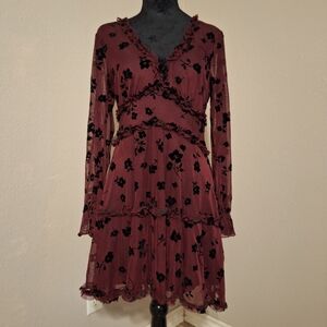 Size 7 Burgundy And Black Floral Mini Dress